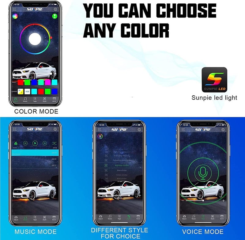 SUNPIE 6 Pods Full Angle RGBW Rock Lights Full Luminous Zone with Phone App Voice Mode Music Mode Neon Accent Wheel Well Lights for Off Road Truck SUV ATV UTV Boats (6Pcs) - Image 5